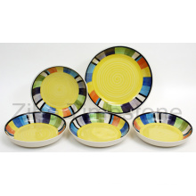 Ceramic Yellow Stripes Square Design Ensemble à dîner peint à la main (TM7514)